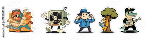 Collection of five distinct cartoon characters, each with unique