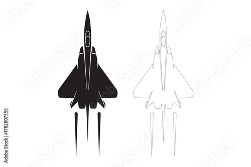 Silhouette and sketch of a fighter jet in flight