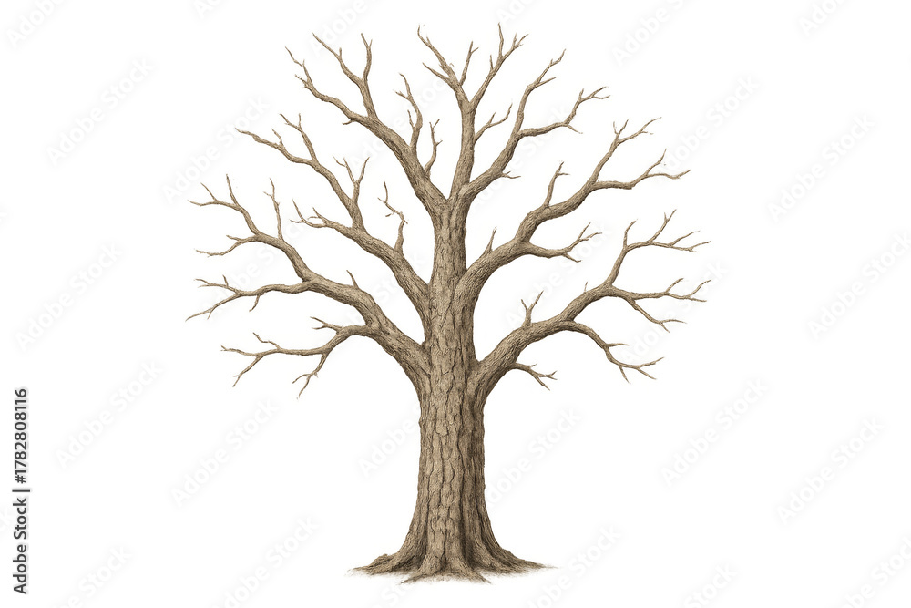 Obraz premium Bare tree with trunk, branches on transparent background