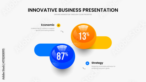 Enterprise Profile 2 Step Graph Slide Template. Advertising Performance Slideshow Design Vector Illustration. Medical Portfolio Two Option Infographic Presentation Layout.
