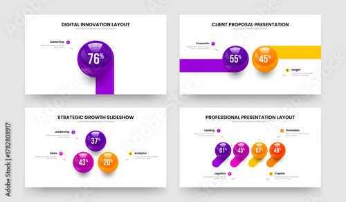 Investor Portfolio One Two Three Four Option Graph Slideshow Design Vector Illustration Collection. Business Growth 1 2 3 4 Step Infographic Frame Template Bundle.
