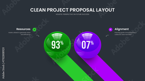 Company Development 2 Step Chart Presentation Design. Market Briefing Two Element Diagram Slideshow Layout. Business Showcase Frame Template Vector Illustration.