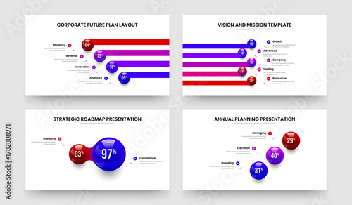 Investor Analysis Four Five Two Three Element Infographic Slide Design Vector Illustration Bundle. Business Innovation 4 5 2 3 Step Diagram Frame Template Collection.