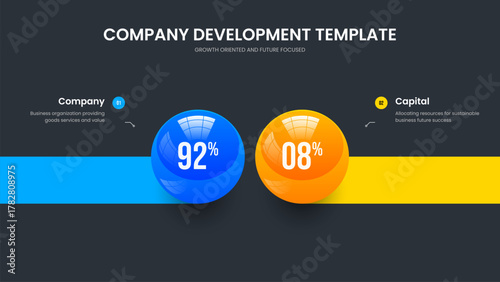 Project Review 2 Option Infographic Slideshow Design. Product Visualization Two Step Diagram Presentation Template. Clean Development Frame Layout Vector Illustration.