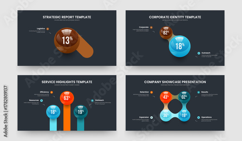 Minimalist Campaign One Two Three Four Element Chart Frame Layout Vector Illustration Bundle. Service Performance 1 2 3 4 Step Infographic Slide Template Set.