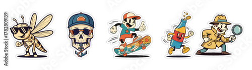 Collection of Cartoon Characters - Cool Bee, Skull with Cap, Ska