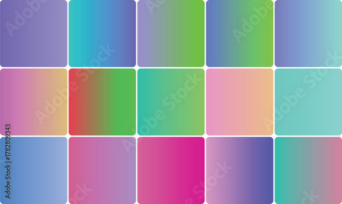 Colorful gradient squares arranged in a grid pattern, creating a visually appealing and modern design with smooth color transitions and rounded corners