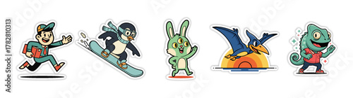 Collection of Cartoon Characters - Running Boy, Snowboarding Pen