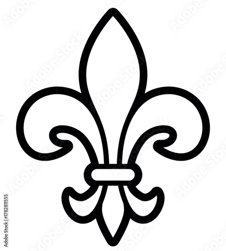Fleur-de-lis, black and white illustration of Lily flower heraldic charge shape symbol Fleur de lys