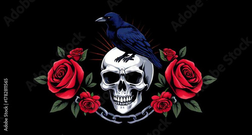 Grunge vintage tattoo vector illustration of skull and crossbones or skull with wings and rose for Halloween pirate and gothic art design symbol of death or danger