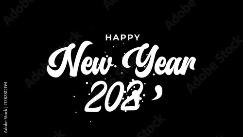 Dynamic and modern animation featuring 'Happy New Year 2026'. Perfect for digital signage, online adverts, and festive banners. Alpha channel included for seamless integration.