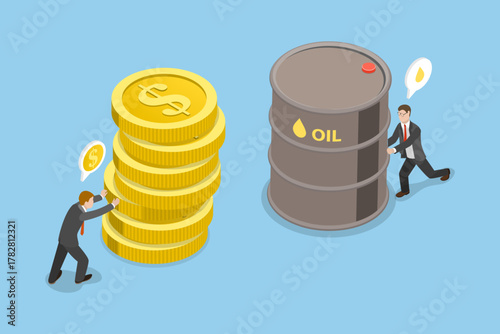 3D Isometric Flat Vector Illustration of Oil Industry, Entrepreneur Purchases Raw Oil For Business Venture