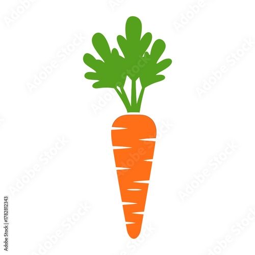 A simple illustration of a vibrant orange carrot with green leaves