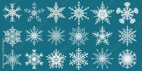 Vector set of snowflakes, various patterns