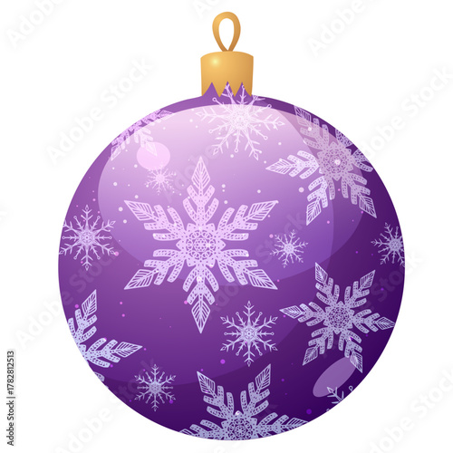 Vector purple Christmas toy ball with snowflake pattern isolated on a white background.