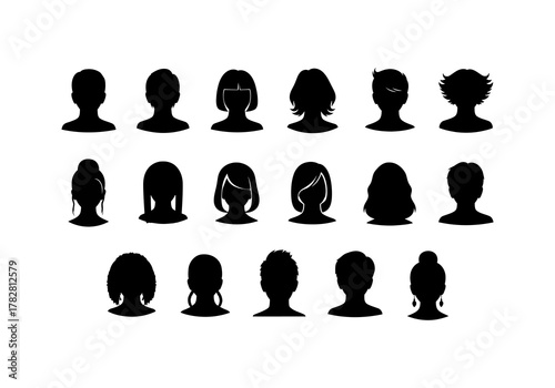 Collection of diverse silhouette profiles depicting different hairstyles and head shapes