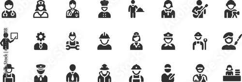 doctor, nurse, chef, waiter, businesswoman, musician, cameraman, presenter, engineer, mechanic, construction worker, pilot, police officer, soldier, artist, farmer, sailor, businessman, manager, teach