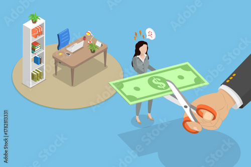 3D Isometric Flat Vector Illustration of Salary Cut, Economic Crisis, Understanding, Implications, And Solutions
