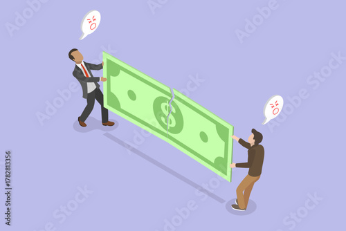 3D Isometric Flat Vector Illustration of Business Conflict, Spliting Profits In Half