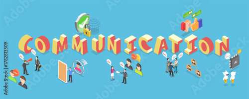 3D Isometric Flat Vector Illustration of Communication, Social Media Advertising Banner