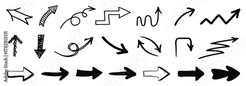 design, swirl, white, bold, styles, arrow, category:, description:, symbol, isolated, hand, pointing, curved, drawn, element, marker, right, black., swirled, various, graphic, they