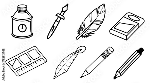 Cute hand-drawn nature and fruit elements collection with panda illustration