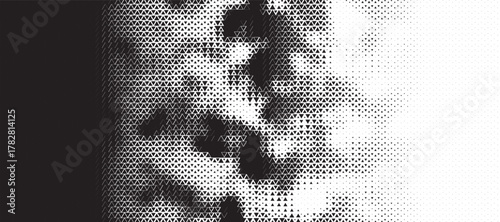 Triangle linear halftone pattern background with noise dither. Abstract geometric backdrop with trendy mosaic effect. Dynamic fade.