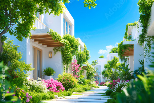 Newly built houses surrounded by natural greenery fresh residential area