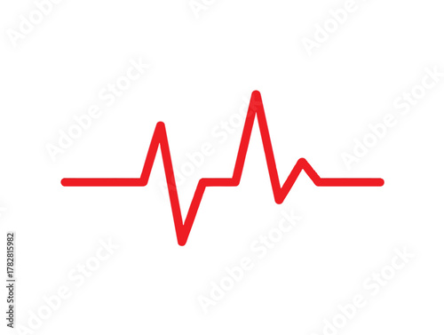 Red heartbeat line graph on a monitor screen showing an ECG cardiogram pulse for medical or finance market data