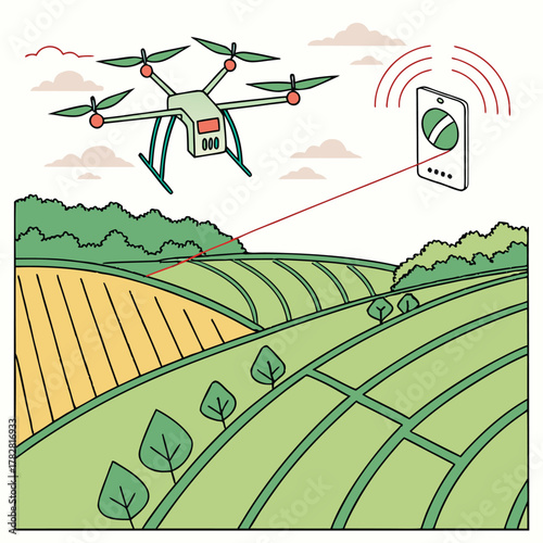 Drone surveying agricultural fields controlled by smartphone