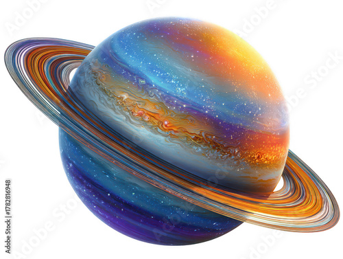 Digital illustration of saturn in space cosmic elements virtual art stellar environment colorful viewpoint