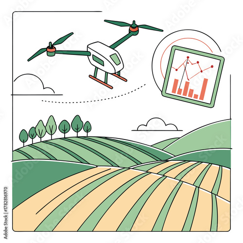 Drone surveying agricultural fields with data analysis