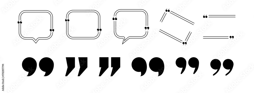 Fototapeta premium Quote box frame. Texting quote boxes. Blank template quote text info design boxes quotation bubble blog quotes symbols. vector