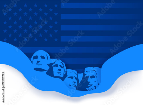 USA patriotic blue background with USA flag and Rushmore Presidents - great vector illustration for national holidays and USA events