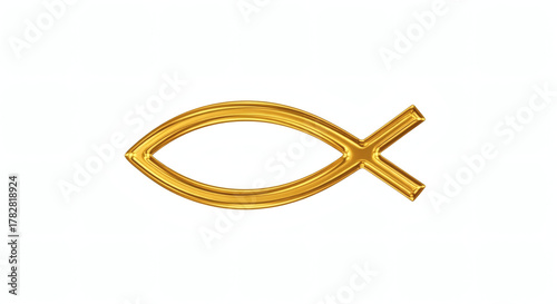 A golden ichthys symbol isolated on a plain white background image