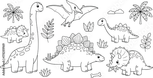 Collection of dinosaur illustrations isolated on white background
