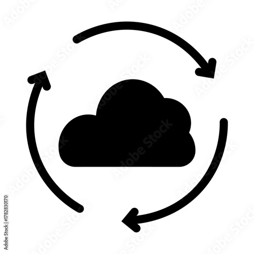 クラウドとデータ同期を示す矢印付きのシンプルなアイコンイラスト