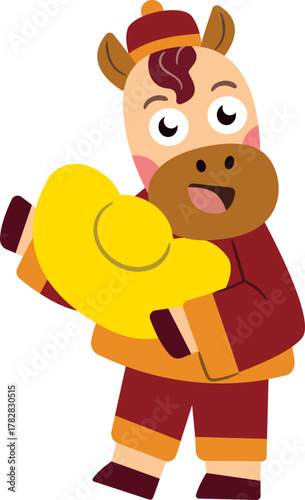 Cute horse character holding gold ingot for Chinese New Year