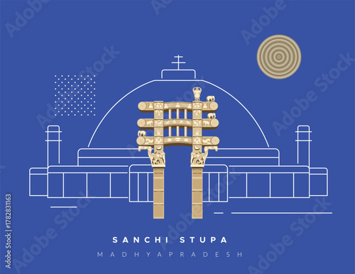 Motif Elements - Sanchi Stupa  -  Buddhist Complex - Stock Illustration