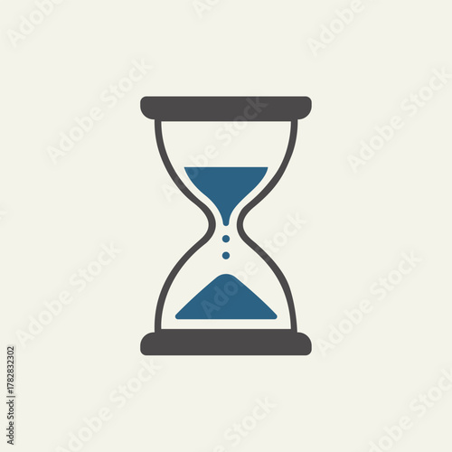 Vector illustration of a classic hourglass with blue sand running, symbolizing passing time, deadlines, waiting, countdown, and time management.