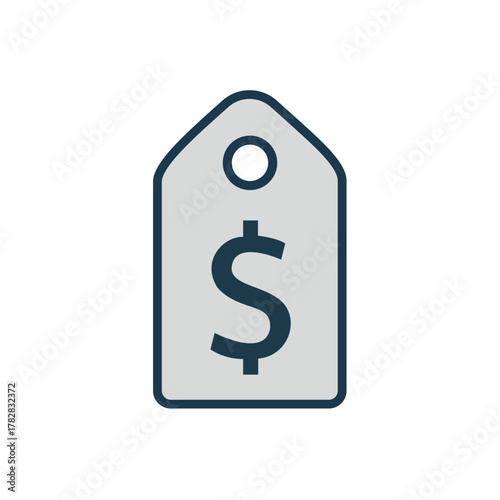 Vector illustration of a simple price tag with a dollar sign ($) symbol, representing cost, shopping, commerce, finance, and marketing.