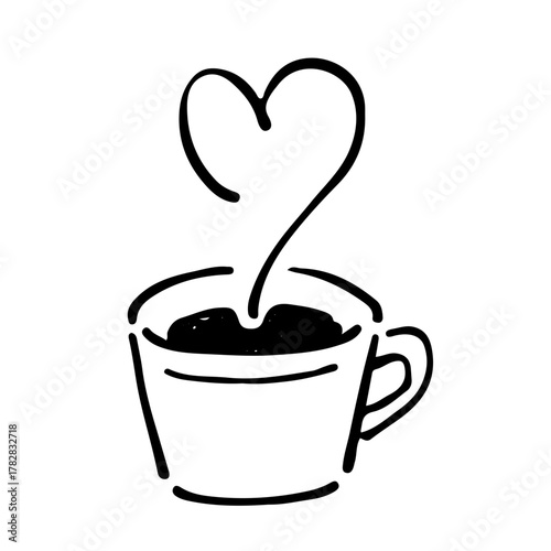 ハートの湯気の出ているコーヒーカップのイラスト