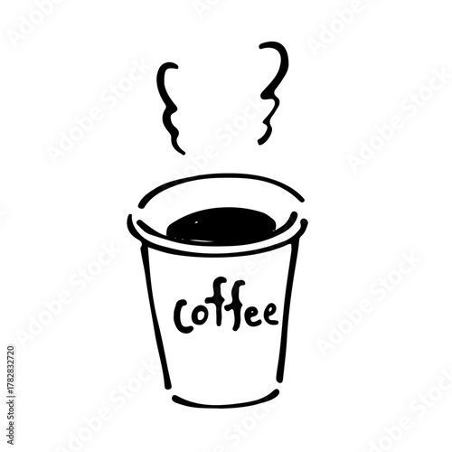 湯気のあるコーヒーカップの線画イラスト