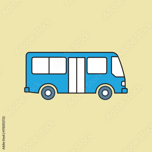 Vector illustration of a blue cartoon passenger bus or minibus, symbolizing public transportation, urban travel, school transit, and journey.