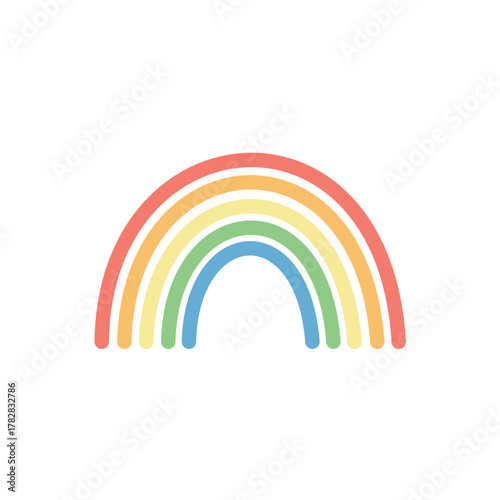 Vector illustration of a soft-colored arched rainbow, symbolizing hope, diversity, positivity, weather, and a cheerful spectrum of color.