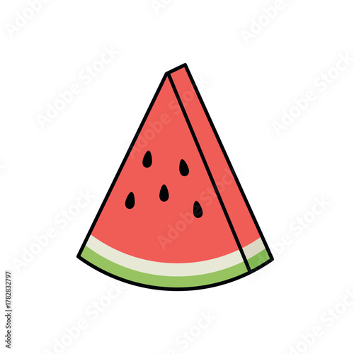 Vector illustration of a triangular slice of watermelon with seeds, symbolizing summer, fruit, refreshment, healthy food, and vacation.