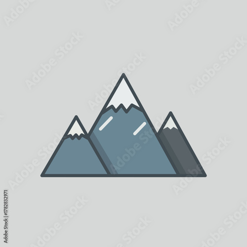 Vector illustration of a simple mountain range with snowy peaks, symbolizing nature, adventure, travel, outdoor recreation, and majestic landscape.