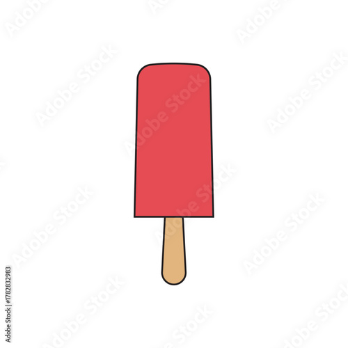 Vector illustration of a red popsicle on a wooden stick, symbolizing frozen dessert, summer refreshment, and sweet treat.