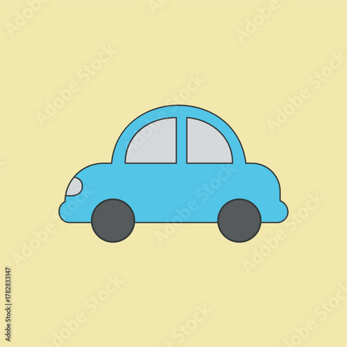 Vector illustration of a simple, cute blue passenger car, symbolizing travel, transportation, road trip, and personal mobility.