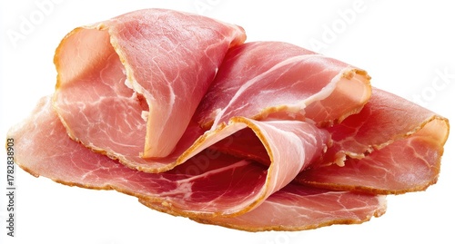 Thin pink slices of cured meat, layered elegantly